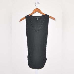 White House Black Market Ruched Soft Black V Neck Tank Top Size XS